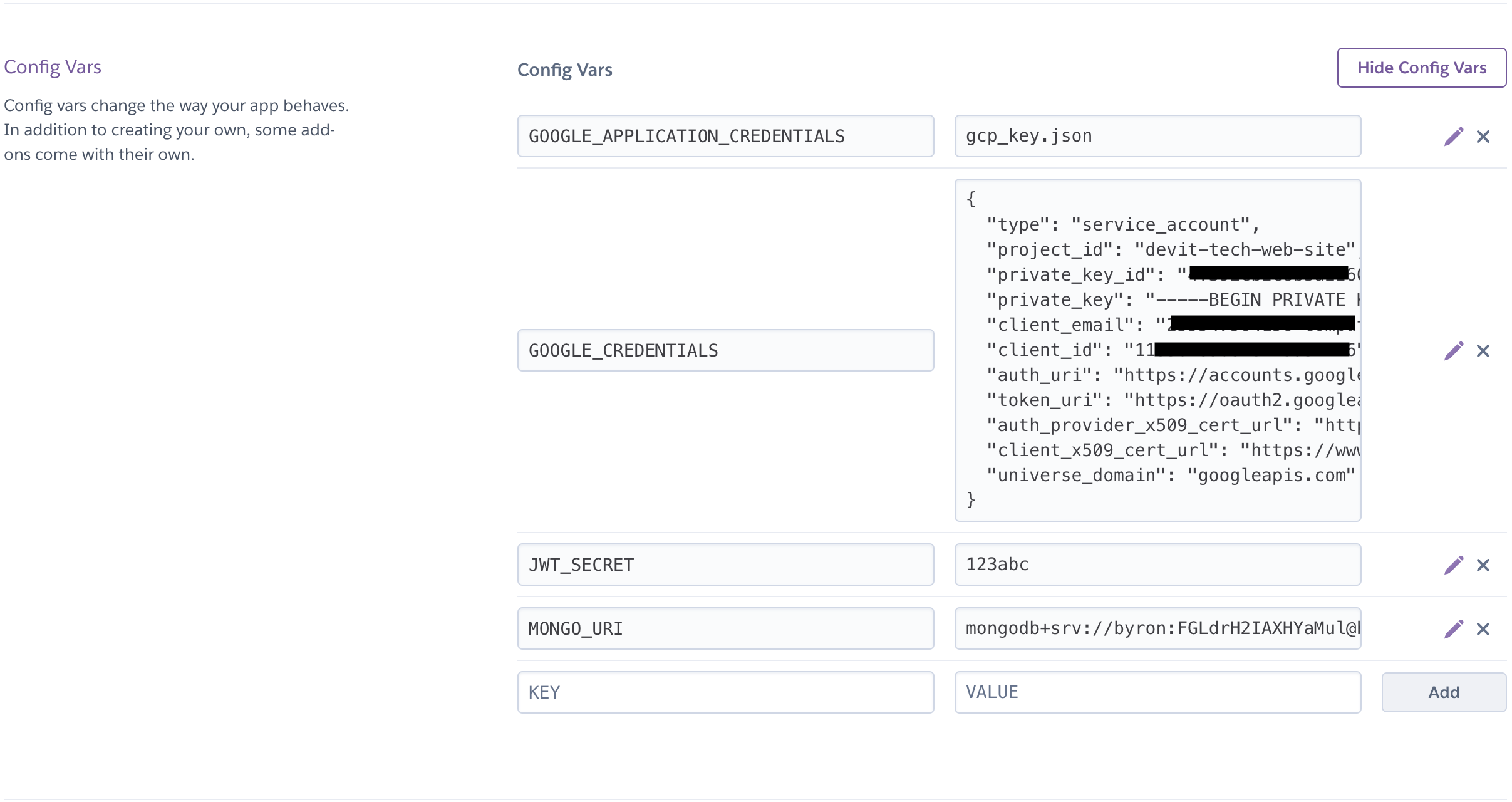 Heroku app vars